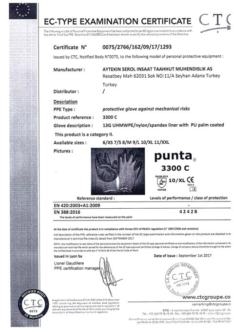 3300 C ürün sertifikası